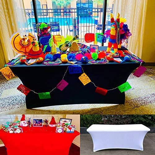 LZY Spandex Fitted Stretch Table Cover for 6 ft or 4ft or 8ft Folding Table, Rectangular Cocktail Tablecloth, Perfect for Party or Banquet (8FT White)