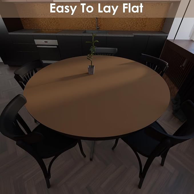 Round Table Pad, 1.8mm Thick, Dia.24 Inch, Leather Table Cover, Dining Table Protector, Mud Color + Champagne Gold