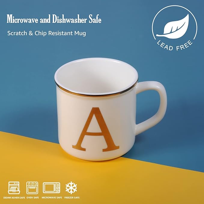 Miicol Ceramic Coffee Mug 16 oz, Monogram Coffee Cup, Golden Initial Tea Mug, Personalized Tea Cup, Unique Gift, Large Mug for Home, Office, Letter A