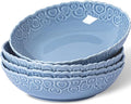 HOMBENE Heartbeat Pasta Bowls Set of 4, 28oz Salad Bowls Soup Bowl for Kitchen, Porcelain Wide and Shallow, Noodle, Soup, Pasta,Dinner, Microwave & Dishwasher Safe (Celestial Blue)