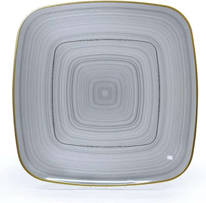 " OCCASIONS " 240 Pieces Pack,(120 Guests) Premium Wedding Party Disposable Plastic Plates Set -120 x 10'' Dinner + 120 x 7'' Salad/Dessert (Belize Square in Black & Gold)