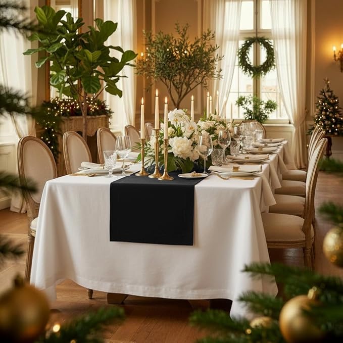 D'Moksha Homes Linen Black Table Runner 108 Inches Long - 100% Pure Linen Dining Table Runner 14 x 108 Inch for Spring, Easter - Machine Washable