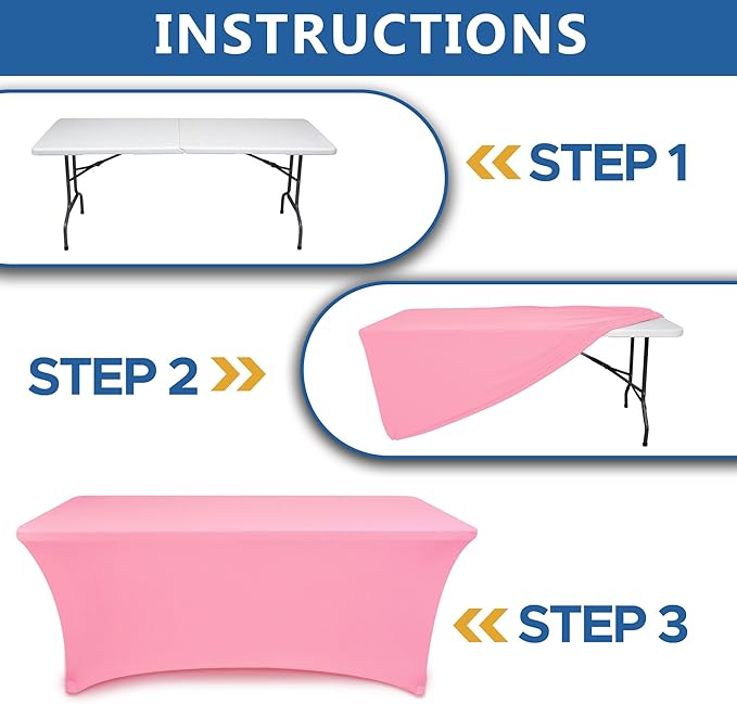 Table Cover for 6 Foot Rectangle Tables-8 Pack Pink Fitted Stretch Tablecloth-Elastic Spandex Tablecloths for Party, Wedding, Vendor Booth Display, Banquet Buffet Event, Craft Trade Show