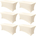 Obstal 6 Pack Stretch Spandex Table Covers for 8 Foot Tables - 8 FT Universal Rectangular Fitted Tablecloth Protector for Wedding, Banquet, Party (Cream, 96 Length x 30 Width x 30 Height Inches)