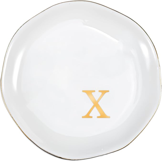 ProCase Ceramic Jewelry Tray, Initial Ring Dish Trinket Plate Engagement Gift, Small Personalized Monogram Ring Bowl for Wedding, White Decorative Jewelry Holder for Women Vanity -Letter X