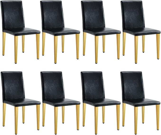 Dining Chairs Set of 8,Faux Leather with Gold Metal Legs,Armless Kitchen Room Chairs Set of 8,Max Load 300 Lbs,High Back Modern Design for Home Kitchen Living Room Bedroom
