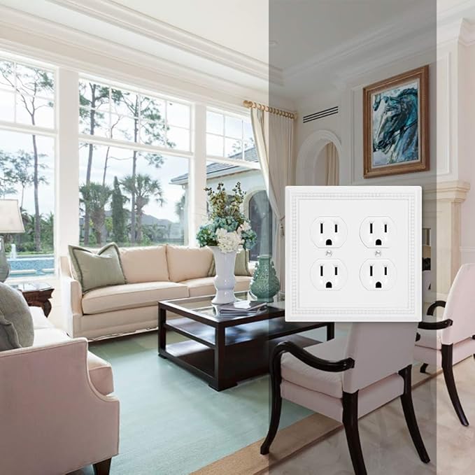 Henne Bery Sunken Pearls Heavy Duty Decorative Wall Plate Switch Plate Outlet Cover (Double Duplex, White)