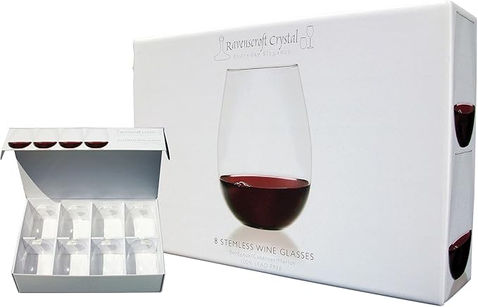 Set of 8 European-Made Stemless Wine Glasses | Named New York Times Best Stemless Glass of 2017 | 17 FL Oz. | 100% Lead-Free Crystal | Thin | Dishwasher-Safe | Gift Idea | Perfect for Everyday Use