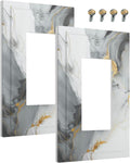 Outlet Covers Gray/Gold Marble Abstract Modern Luxury 1 Gang Wall Plate Single Rocker Light Switch Cover Decorative GFCI Receptacle Electrical Switchplate for Bathroom Bedroom Decor（2 Pack）