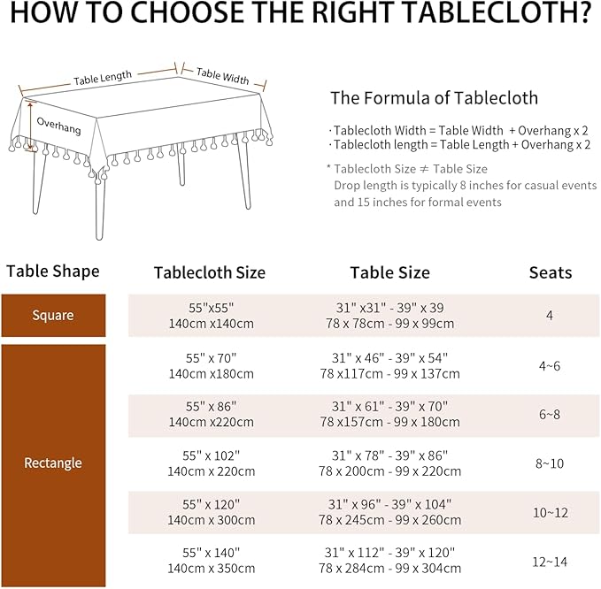 Deep Dream Tablecloths, Waterproof Table Cloth, Linens Wrinkle Free Anti-Fading, Rustic Table Cover Decoration for Kitchen Dinning Party (Rectangle/Oblong,55''x120'',10-12 Seats, Light Coffee)