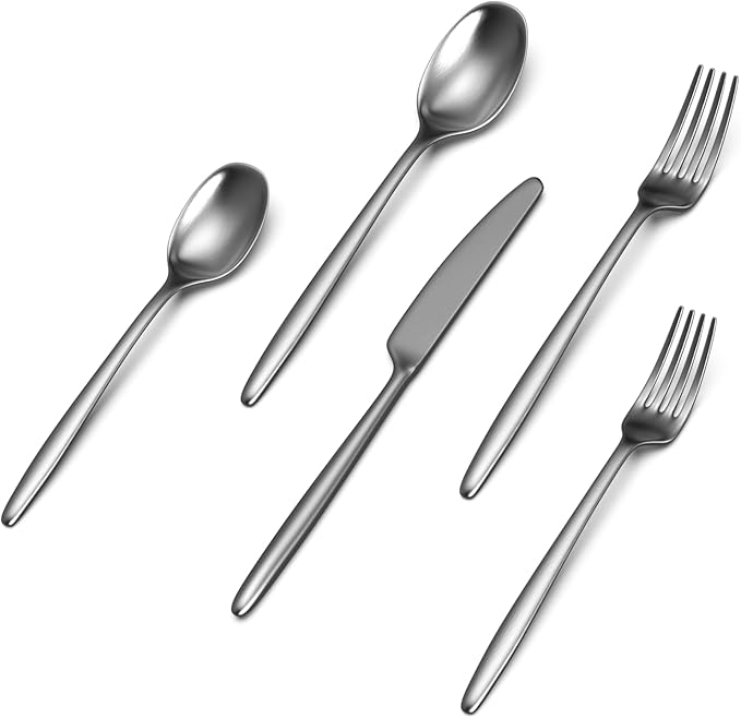 JazzUpCo Ava Flatware Flatware non toxic 18/10 stainless steel dishwasher safe (Matte Silver, 4 Person Set (20 Pieces))
