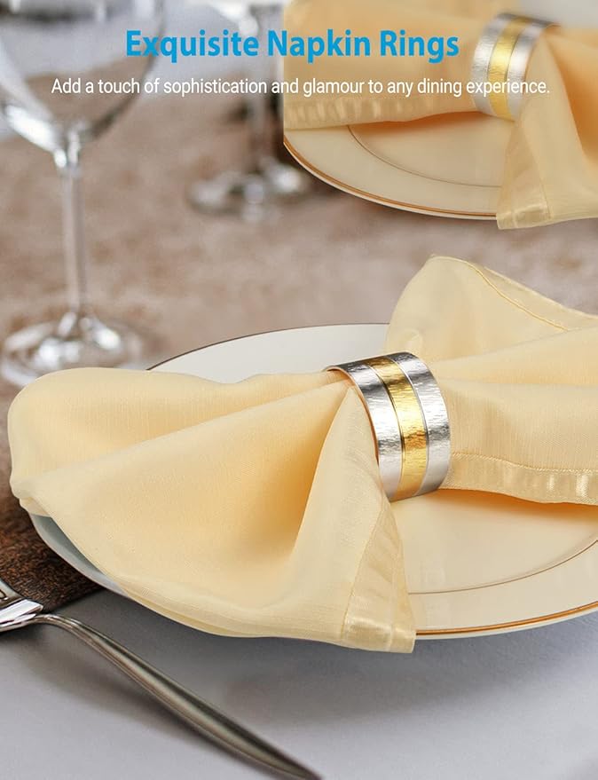 6 Pack Two Tone Textured Napkin Rings Holders Décor Dinner Party Wedding Christmas Gathering (Two Tone-6PCS)