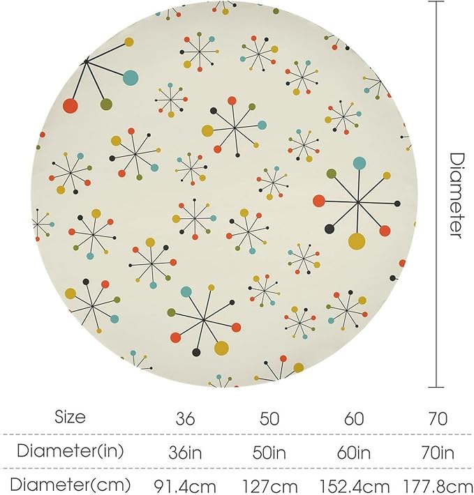 Medieval Round Tablecloth, Boho Mid Century Abstract Modern Retro Colors Pattern Tablecloth for Home Party Dining Room Kitchen Decor 36Inch(90cm)