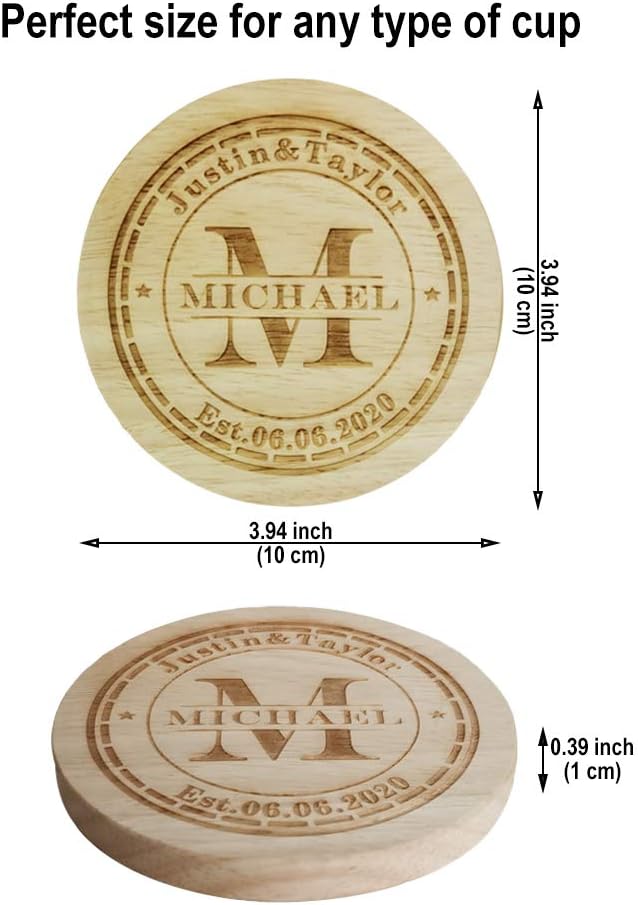 Personalized Wooden Coasters for Drinks - Custom Engraved, Monogram, Great Gifts for Relatives, Friends or Yourself (M, Set of 4)
