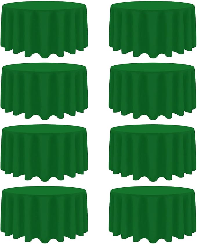 8 Pack Green Round Tablecloth 120 Inch Wrinkle Resistant Round Green Table Cloth Reusable and Washable Polyester Fabric Table Covers for Buffet Wedding Party and Banquet