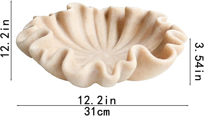 12" Large Decorative Bowl decor - Beige Scalloped Decorative Bowls for Home Decor - Organic Fluted Modern Home Decor,Ruffle Decor key bowl,bowl for keys,Artificial Stone Beige