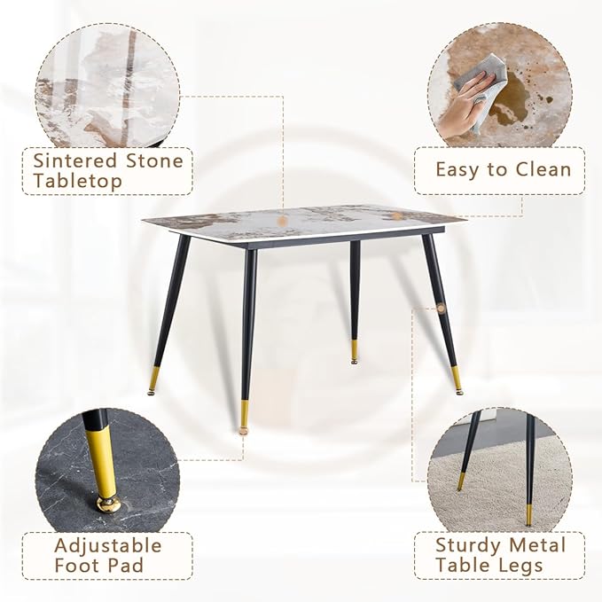 Small Dining Table Set for 4, Dining Room Table Set for 4, Sintered Stone Kitchen Table Top and Modern Chairs Set of 4 for Kitchen Dining Room, Small Space