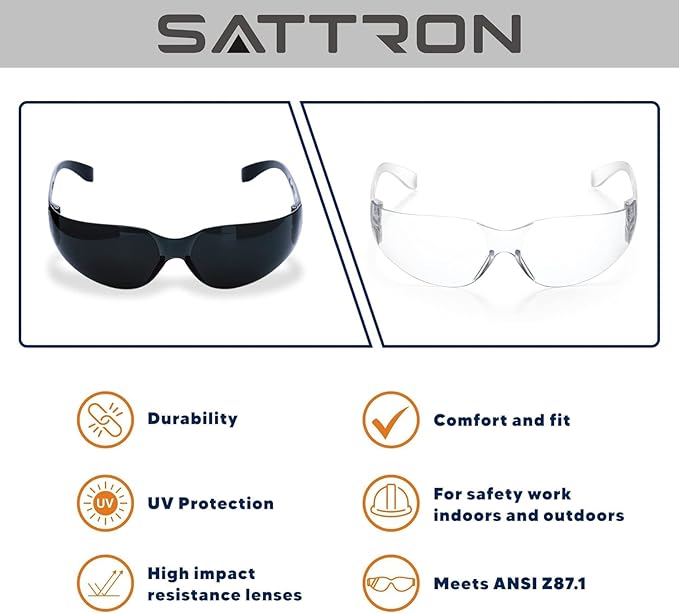 50 Pack of Tinted Safety Glasses, Scratch & Impact Resistant Protective Eyewear, Dark Lenses for UV Protection, Safety Sunglasses for Construction, Outdoor Work & Shooting