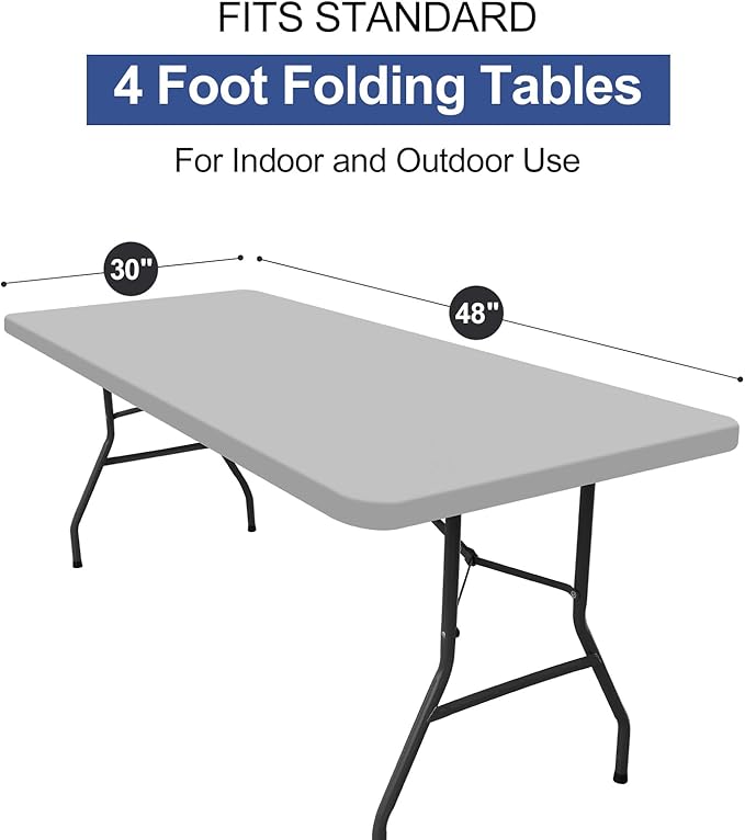 homing 2 Pack Rectangle Table Cloth, Elastic Fitted Fabric Tablecloth Fits for 4 Foot Folding Tables, Washable Table Cover for Picnic, Camping, Indoor & Outdoor (Light Grey, 30" x 48")
