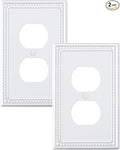 2-Pack Duplex Outlet Cover Plate, Pure White Metal Wall Plates for Electrical Outlets, 1 Gang Receptacle Light Switch Cover, Pearls Decorative Switch Plates and Outlet Covers