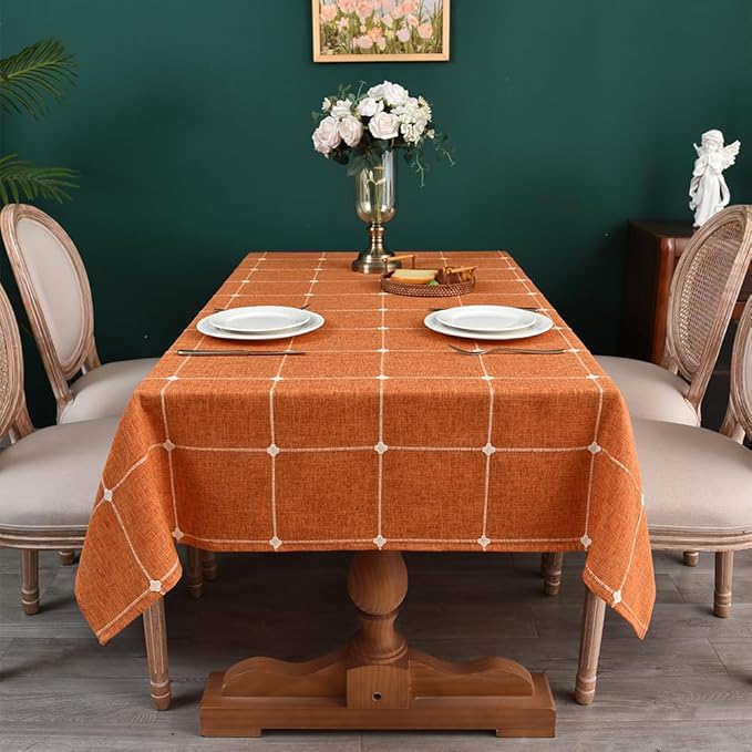 Zobesta Linen Table Cloth Rectangle Tables 60 x 120 Inch, Cotton Linen Burnt Orange Tablecloth Washable Farmhouse Soft Fall Tablecloth for Outdoor, Party, Holiday, Picnic, Dining