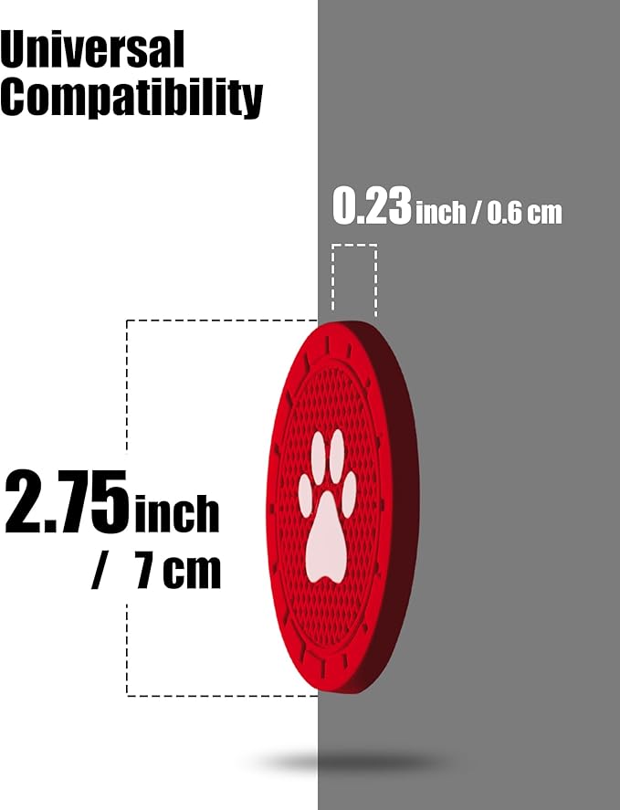 4 Pack Car Cup Coasters, Universal Dog Paw Print Non-Slip Silicone Cup Holder Inserts, Car Interior Accessories, Red