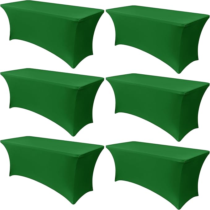 Obstal 6 Pack Stretch Spandex Green Table Covers for 6 Foot Tables - 6 FT Universal Rectangular Fitted Tablecloth Protector for Wedding, Banquet, Party, 72 Length x 30 Width x 30 Height Inches