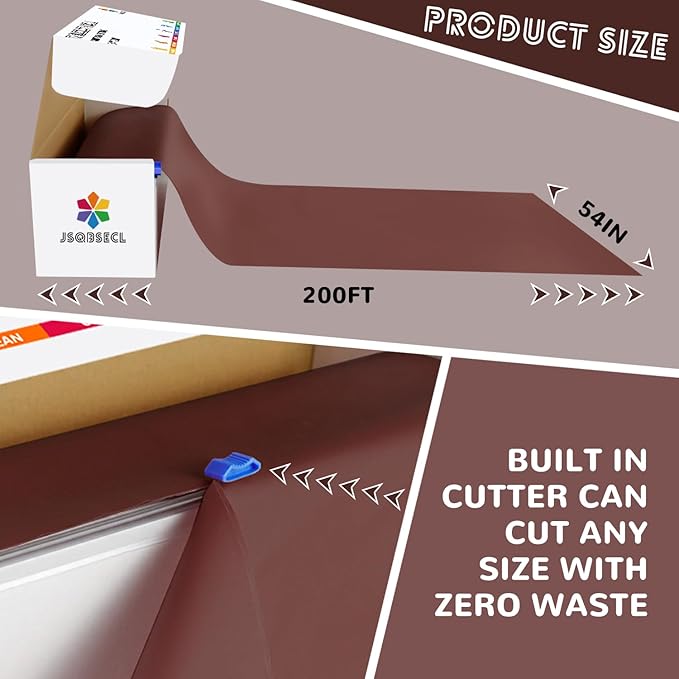 54 Inch X 200 Feet Plastic Table Cover Roll with Convenient Slide Cutter, Disposable Plastic Table Cloth Roll with Cut-to-Size Design for Weddings, Banquets, Parties (Brown)