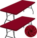 homing 2 Pack Rectangle Table Cloth, Elastic Fitted Fabric Tablecloth Fits for 6 Foot Folding Tables, Washable Table Cover for Picnic, Camping, Indoor & Valentine's Day (Wine Red, 30" x 72")