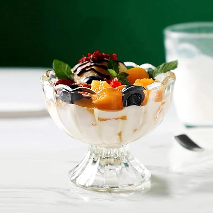 Iced Cream Dessert Bowl，Set of 12，6oz Vintage Glass ware with Heavy Base, Drinking Cup for Sundae, Fruit, Ice Cream, Snack, Condiment (12)