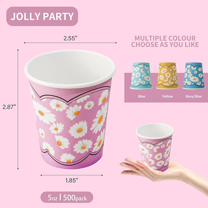 500 Pack 5oz Disposable Paper Cups, Colorful Small Mouthwash Cups, for Party, Picnics, Barbecues, Travel and Events, Daisy