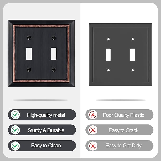 Metal Wall Plate for Electrical Outlets, Decorative Aged Bronze Switch Plates Outlet Cover, Light Switch Cover Plate, 2-Gang Wall Plates (Double Toggle, 2 Pack)