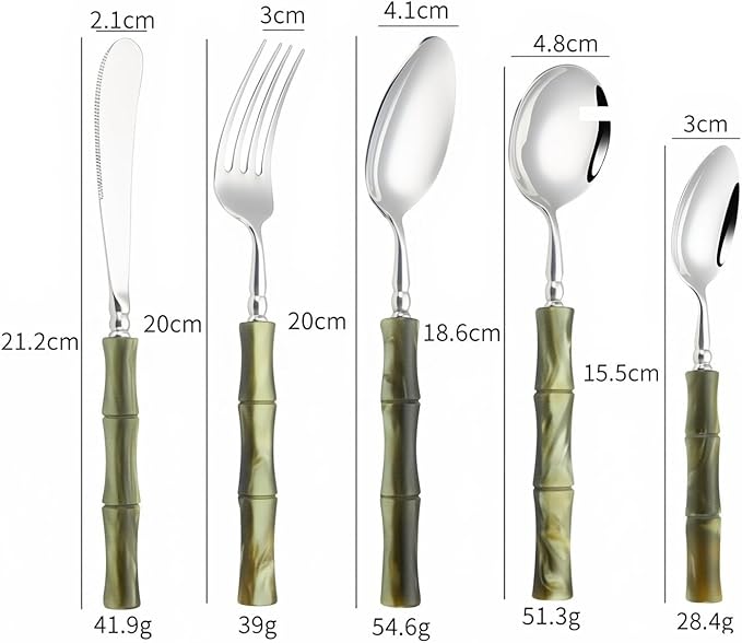 20 Piece Silverware Set Service for 4,Premium Bamboo Acrylic Handle Flatware Set Home Include Fork Knife Spoon Set Package for Christmas and Thanksgiving（Green）