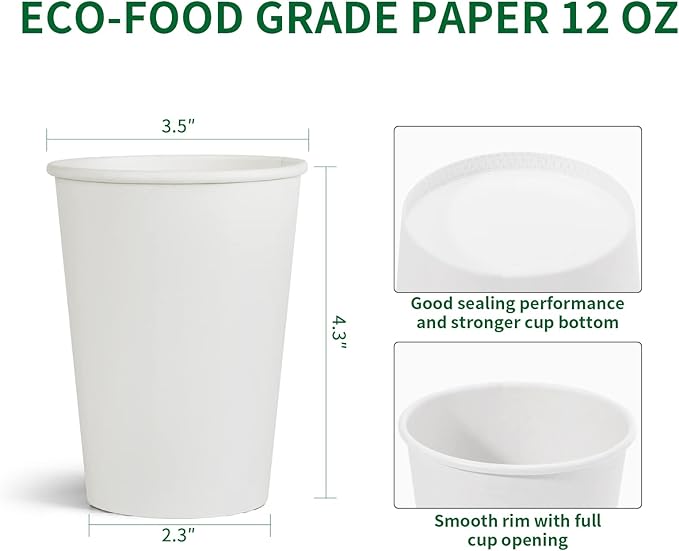 RACETOP Paper Coffee Cups 12 oz 300 pack, Paper Cups Disposable, Hot Coffee Cups, Ideal for Coffee, Hot Drinks