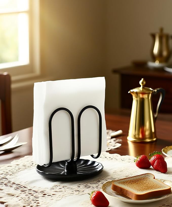 VROOMIUM Napkin Holder for Table, Ceramic Base Effortless Cleaning, 1 lb Weight, Chic Black Napkin Holders for Paper Napkins, Servilleteros para Mesas