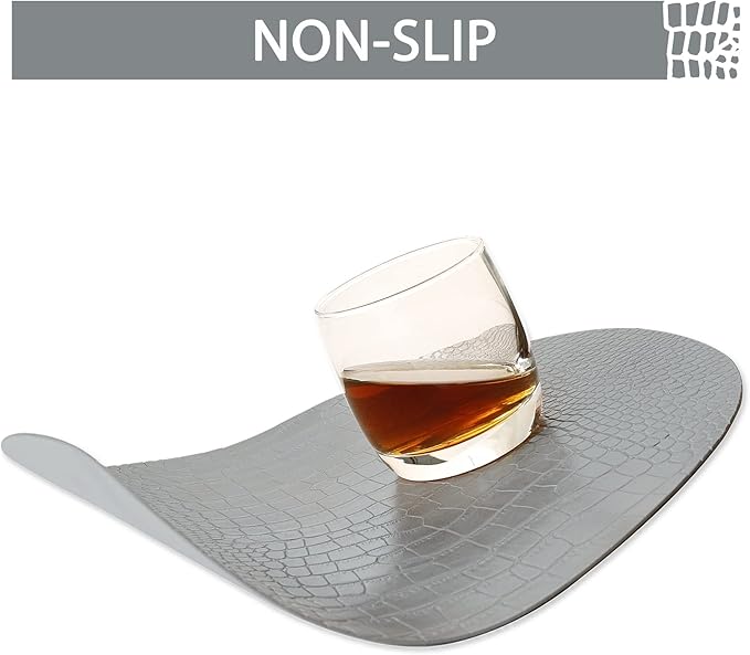 Round Leather Placemats for Round Tables Set of 4, Gray Table Place Mats and Coasters, Washable Easy to Care for Indoor Decor 13" Diameter