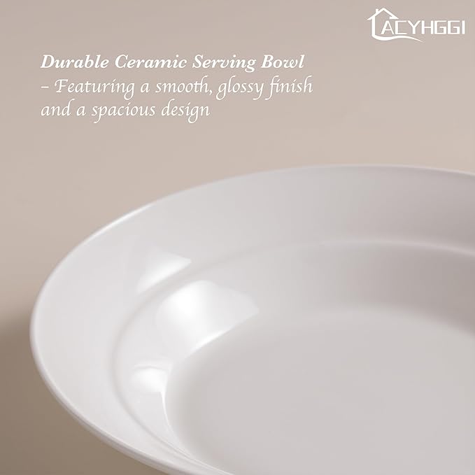 Ceramic Pasta Bowls Set of 6– 13.5oz/22oz Porcelain Soup & Salad Bowls, Wide Rim, Oven/Dishwasher Safe – Elegant White Dinnerware for Italian Dishes