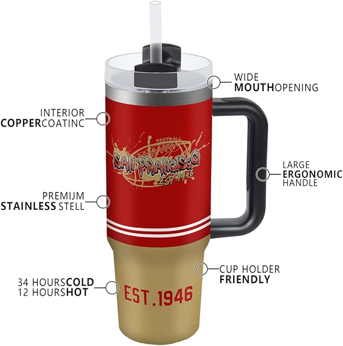 San 30 oz Tumbler with Handle and Straw,Car cup,Coffee Mug,100% Leakproof Insulated Tumbler with Lid and Straw,Made of Stainless Steel,Cup Holder Friendly Base,Classic Collection Gifts for Fans