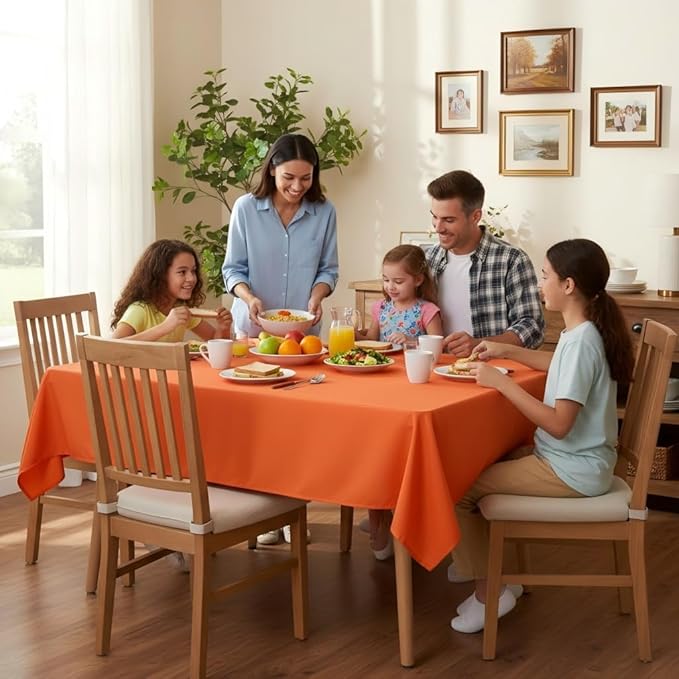 sancua Square Tablecloth - 54 x 54 Inch - Stain and Wrinkle Resistant Washable Polyester Table Cloth, Decorative Fabric Table Cover for Dining Tables, Buffet Parties and Camping, Orange