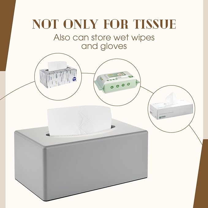 Tissue Box Cover, Rectangular Facial Tissue Holder with Bottom, Decorative Storage Box for Bathroom Vanity, Toilet Tank, Car, Dressers, Night Stand, Rv, Parlors and Offices - Grey