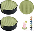 Set of 12 Silicone Coasters, 4'' Drink Coaster with Holder, Round Coasters for Drinks Beer Coffee Home Office Bar Desk Tabletop Protection, Non-Slip Rubber Coaster (Green, 12 Pcs-Plastic Holder)
