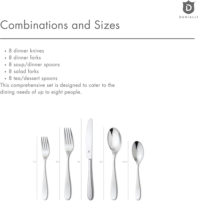 Silverware Set for 8 – 18/10 Stainless Steel Flatware, Mirror Polished, Dishwasher Safe, Heavy-Duty, Rust Resistant, Elegant Tableware (40-Piece Set, Fidenza)