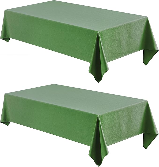 2 Pack Rectangle Tablecloth, 52x70 inch, Water Resistant Wrinkle Free Linen Textured Table Cloth Washable, Decorative Fabric Table Cover for Dining, Party and Camping, Green