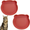 Silicone Cat Food Bowl Suction Cup Cat Dish 7" Shallow Cats Food & Water Bowls Set of 2 Non-Slip Kitty Plates Relief Whisker Fatigue Puppy Feeding Bowl for Dry & Wet Food (Red)
