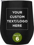 Custom Stemless Wine Glass Tumblers with Lids by Largo 11 oz. Set of 6, Personalized Bulk Pack - Perfect for Wine, Cocktails, Other Hot & Cold Beverages - Black