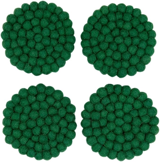 Humble Hilo Handmade Felt Coaster, 3.9 inches, Set of 4 (Kelly Green)