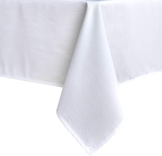 maxmill Jacquard Table Cloth Waving Pattern Water Proof Wrinkle Free Heavy Weight Soft Tablecloth Decorative Fabric Table Cover for Outdoor and Indoor Use Rectangular 60 x 104 Inch White
