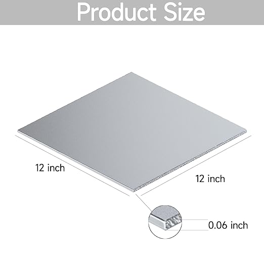 304 Stainless Steel Sheet - 12" X 12" X 1/16" Thin Stainless Steel Plate 1/16 Inch Thickness with Protective Film Metal Sheets Shim Stock for Kitchen DIY Crafting (305 x 305 x 1.6 mm)