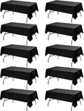 10-Pack Black Tablecloths for Rectangle Tables, 54 x 108 Inches, Stain-Resistant Polyester Fabric for 6 Foot Tables - Washable Table Covers for Weddings, Banquets, Birthday Parties, Events