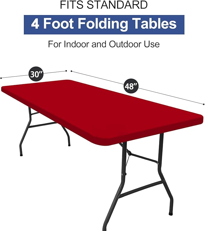 homing 2 Pack Rectangle Table Cloth, Elastic Fitted Fabric Tablecloth Fits for 4 Foot Folding Tables, Washable Table Cover for Picnic, Camping, Indoor & Valentine's Day (Red, 30" x 48")